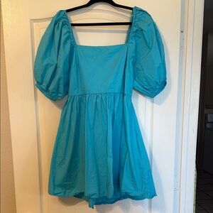 Chic Blue Puff Sleeve Dress